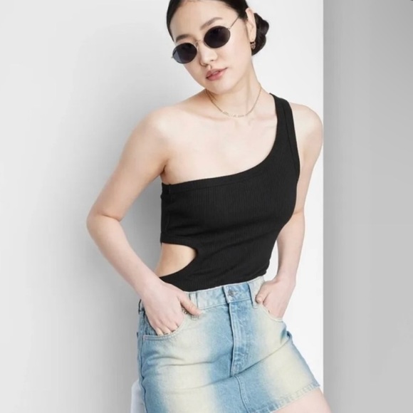 Wild Fable Ribbed Bodysuit - One Shoulder, Cut-Out Side & Two Snap Close - NWT - Picture 2 of 3